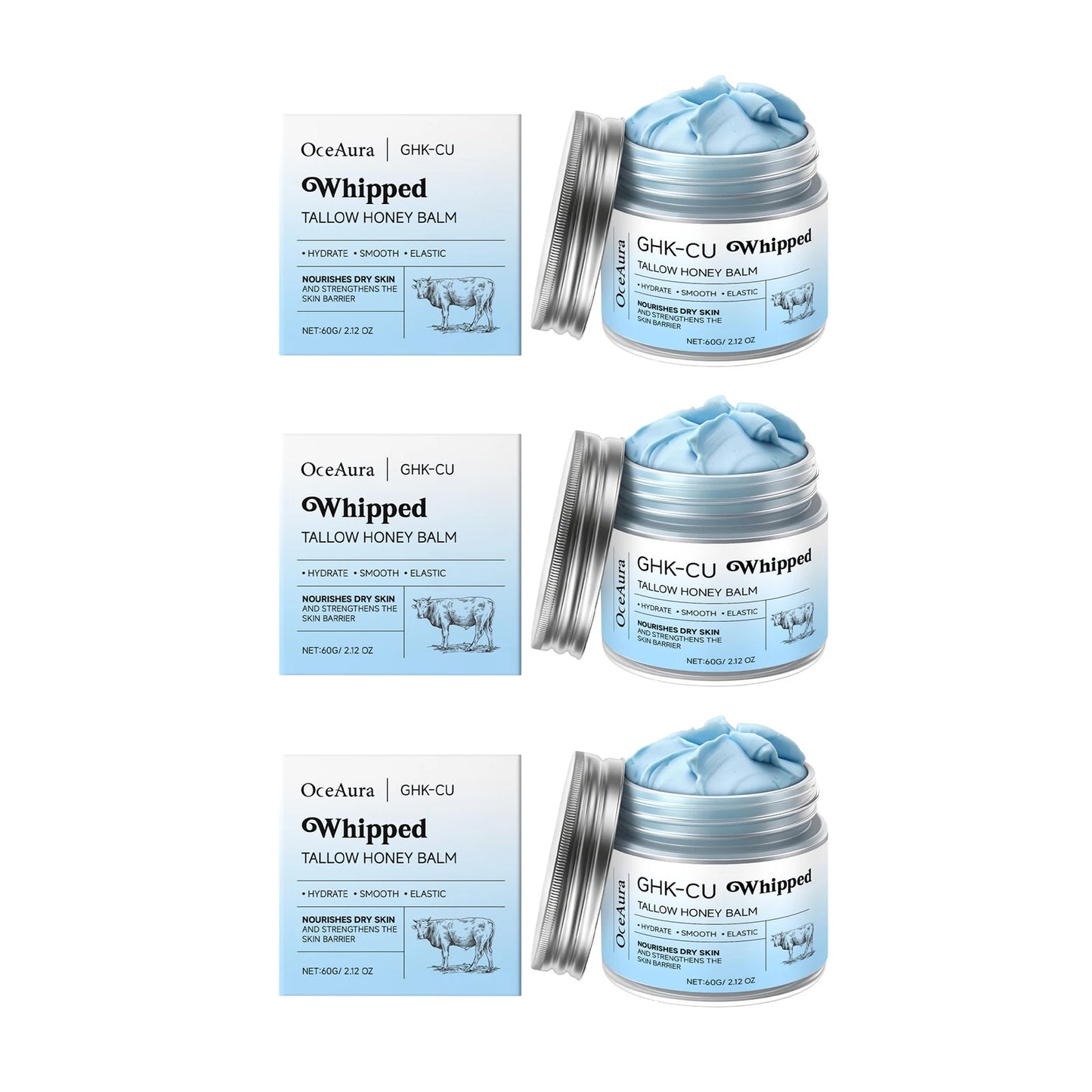 Ghk-Cu Beef Tallow Honey Balm Repair Dry Skin Deep Hydration Nourish Non-Greasy Brightening Even Skin Whipped Tallow Honey Cream