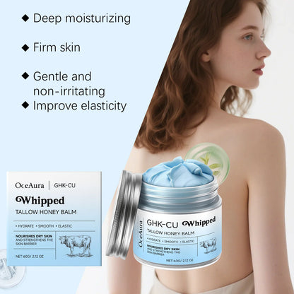 Ghk-Cu Beef Tallow Honey Balm Repair Dry Skin Deep Hydration Nourish Non-Greasy Brightening Even Skin Whipped Tallow Honey Cream