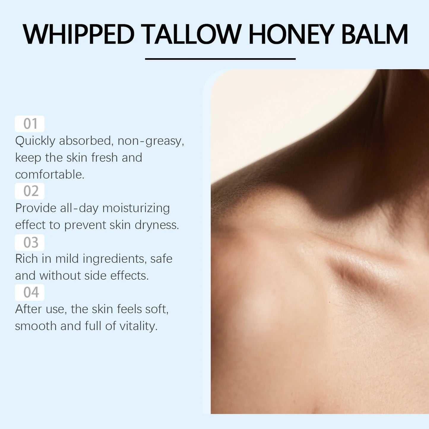 Ghk-Cu Beef Tallow Honey Balm Repair Dry Skin Deep Hydration Nourish Non-Greasy Brightening Even Skin Whipped Tallow Honey Cream